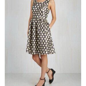 ModCloth Metallic Polka Dot Dress Women's Sz L Lined Pockets Zipper